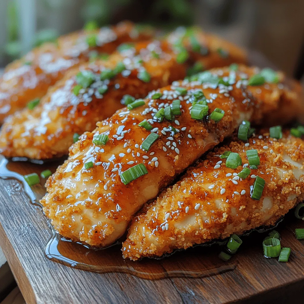 Are you ready to elevate your dinner game with a dish that’s both irresistible and easy to make? Meet <strong>Double Crunch Honey Garlic Chicken Breasts</strong>—a culinary delight that beautifully marries the satisfying crunch of a perfectly fried chicken breast with the sweet and savory notes of honey and garlic. This dish has gained immense popularity among home cooks and food enthusiasts alike, and for good reason. It’s not just a feast for the taste buds; it’s also a feast for the eyes.” /></p>
</p>
<h3>Signs to Look for to Determine When the Chicken is Ready to Flip</h3>
</p>
<p>When frying chicken breasts, knowing when to flip is crucial for achieving that perfect double crunch. Here are some key indicators to signal that it’s time to turn the chicken:</p>
</p>
<p>1. <strong>Color Change</strong>: The chicken should start to turn a golden brown on the bottom. If the chicken is pale, it needs more time to cook.</p>
</p>
<p>2. <strong>Ease of Movement</strong>: If the chicken lifts easily from the pan without sticking, it’s a sign that it’s ready to flip. If it resists, give it another minute or two.</p>
</p>
<p>3. <strong>Visual Juices</strong>: Watch for juices blooming on the top side of the chicken. If you see them pooling, it’s likely cooked enough on that side to flip.</p>
</p>
<p>4. <strong>Internal Temperature</strong>: For the most precise check, use a meat thermometer. The internal temperature should reach 165°F (74°C) when fully cooked.</p>
</p>
<h3>Safety Tips for Frying at Home</h3>
</p>
<p>Frying can be a delightful method to prepare chicken, but it comes with its own set of safety precautions:</p>
</p>
<p>1. <strong>Use a Heavy-Duty Pan</strong>: Ensure you’re using a pan that can withstand high temperatures without warping. Cast iron skillets or deep fryers are excellent choices.</p>
</p>
<p>2. <strong>Heat Oil Safely</strong>: Always heat oil on medium to medium-high heat. Too high, and it may smoke or catch fire; too low, and it won’t create the crispy texture you desire.</p>
</p>
<p>3. <strong>Avoid Overcrowding</strong>: Fry in small batches to maintain the oil temperature, ensuring each piece cooks evenly. Overcrowding can lead to soggy chicken rather than crispy.</p>
</p>
<p>4. <strong>Keep a Lid Nearby</strong>: Have a lid or a baking sheet on hand to cover the pan in case of splattering oil or flames. It’s better to be prepared.</p>
</p>
<p>5. <strong>Use a Slotted Spoon or Tongs</strong>: When removing the chicken from the oil, use these tools to prevent burns and to allow excess oil to drain off.</p>
</p>
<h3>Crafting the Honey Garlic Sauce</h3>
</p>
<p>The honey garlic sauce is what truly elevates the Double Crunch Honey Garlic Chicken Breasts. Here’s a step-by-step guide to preparing it:</p>
</p>
<p>1. <strong>Gather Your Ingredients</strong>: For a basic honey garlic sauce, you will need:</p>
<p>– 1 cup honey</p>
<p>– 4 cloves garlic, minced</p>
<p>– ¼ cup soy sauce</p>
<p>– 1 tablespoon apple cider vinegar</p>
<p>– 1 teaspoon sesame oil (optional)</p>
<p>– 1 tablespoon cornstarch mixed with 2 tablespoons water (for thickening)</p>
</p>
<p>2. <strong>Combine Base Ingredients</strong>: In a medium saucepan over medium heat, whisk together the honey, minced garlic, soy sauce, and apple cider vinegar. This will create a sweet and savory base.</p>
</p>
<p>3. <strong>Simmer</strong>: Allow the mixture to simmer for about 5 minutes, stirring occasionally. This helps the garlic infuse its flavor into the sauce.</p>
</p>
<p>4. <strong>Thicken the Sauce</strong>: Gradually add the cornstarch slurry (cornstarch mixed with water) while continuously stirring the sauce. This will help it thicken to a nice glaze consistency. Simmer for an additional 2–3 minutes until the sauce is glossy and coats the back of a spoon.</p>
</p>
<p>5. <strong>Adjust Flavor</strong>: Taste your sauce and adjust the ratios as needed. If it’s too sweet, add a splash of vinegar. If too salty, increase the honey slightly to balance the flavor.</p>
</p>
<h4>Importance of Ingredient Ratios for Taste Balance</h4>
</p>
<p>Achieving the right balance of flavors in your honey garlic sauce is essential. A well-balanced sauce will enhance the chicken without overpowering it. The sweetness of honey, the umami from soy sauce, and the pungency from garlic should harmonize. Monitoring these ratios ensures your sauce is both delicious and complements the chicken perfectly.</p>
</p>
<h4>Tips for Achieving the Perfect Sauce Consistency</h4>
</p>
<p>– <strong>Temperature Control</strong>: Keep the heat moderate; too high will risk burning the garlic and changing the flavor profile.</p>
<p>– <strong>Mix Well</strong>: Ensuring the cornstarch is fully dissolved in the water prevents clumps in the sauce.</p>
<p>– <strong>Add Liquid</strong>: If the sauce becomes too thick, add a little water or broth to loosen it up.</p>
</p>
<h4>Variations of the Sauce for Different Flavor Profiles</h4>
</p>
<p>There are numerous ways to customize your honey garlic sauce:</p>
</p>
<p>– <strong>Spicy Kick</strong>: Add red pepper flakes or sriracha for a spicy version.</p>
<p>– <strong>Citrus Twist</strong>: Incorporate fresh lime or orange juice for a zesty flavor.</p>
<p>– <strong>Herbal Notes</strong>: Stir in fresh chopped herbs like cilantro or basil for a refreshing twist.</p>
</p>
<h3>Glazing and Serving Suggestions</h3>
</p>
<p>Once your chicken is cooked and the sauce is ready, it’s time to glaze and serve.</p>
</p>
<h4>Techniques for Glazing the Chicken Effectively</h4>
</p>
<p>1. <strong>First Glaze</strong>: After frying, place the chicken in the pan with the honey garlic sauce. Let them simmer together for a minute on low heat, turning to coat each side thoroughly.</p>
</p>
<p>2. <strong>Second Glaze</strong>: For an extra layer of flavor, remove the chicken and let it rest on a plate for a minute. Then, brush a final layer of sauce over the top before serving.</p>
</p>
<h4>Ideas for Garnishing with Green Onions and Sesame Seeds</h4>
</p>
<p>A simple garnish can elevate the presentation of your dish. Thinly sliced green onions add a pop of color and freshness, while toasted sesame seeds provide a delightful crunch. Sprinkle both generously over the glazed chicken before serving.</p>
</p>
<h4>Suggested Side Dishes That Complement the Meal</h4>
</p>
<p>To round out your meal, consider these side dishes that pair wonderfully with Double Crunch Honey Garlic Chicken Breasts:</p>
</p>
<p>– <strong>Steamed Vegetables</strong>: Broccoli, carrots, and snap peas make for a healthy and colorful addition.</p>
<p>– <strong>Fluffy Rice</strong>: Serve over jasmine or basmati rice to soak up the delicious sauce.</p>
<p>– <strong>Salads</strong>: A fresh mixed green salad with a light vinaigrette can provide a refreshing contrast to the rich chicken.</p>
<p>– <strong>Noodles</strong>: Consider pairing with stir-fried noodles tossed in a light soy sauce for a satisfying meal.</p>
</p>
<h3>Nutritional Information and Health Benefits</h3>
</p>
<p>Understanding the nutritional profile of your dish can help you appreciate its health benefits.</p>
</p>
<h4>Overview of the Nutritional Content of the Dish</h4>
</p>
<p>A serving of Double Crunch Honey Garlic Chicken is not only satisfying but can also be relatively healthy.</p>
</p>
<p>– <strong>Calories</strong>: Approximately 350-400 calories per serving, depending on portion size and side dishes.</p>
<p>– <strong>Protein</strong>: Chicken is a lean source of protein, providing around 30 grams per serving.</p>
<p>– <strong>Carbohydrates</strong>: Honey contributes carbohydrates, but the overall dish remains balanced when served with vegetables and whole grains.</p>
</p>
<h4>Discussion on the Health Benefits of the Key Ingredients</h4>
</p>
<p>– <strong>Chicken</strong>: A fantastic source of lean protein, essential for muscle maintenance and repair.</p>
<p>– <strong>Honey</strong>: Offers natural sweetness along with antioxidants and antimicrobial properties, which can support overall health.</p>
<p>– <strong>Garlic</strong>: Known for its health benefits, garlic may boost immunity and has been linked to heart health.</p>
</p>
<h3>Conclusion</h3>
</p>
<p>Double Crunch Honey Garlic Chicken Breasts are a delightful dish that combines crispy textures with a sweet and savory glaze. This recipe not only satisfies taste buds but also allows for creativity in the kitchen. The balance of flavors and textures, combined with the health benefits of its ingredients, makes it a must-try in any home cook’s repertoire.</p>
</p>
<p>Encouraging you to try this recipe will undoubtedly lead to a memorable culinary experience. The joy of cooking from scratch and enjoying homemade meals brings satisfaction that is hard to replicate. So gather your ingredients, follow the steps, and treat yourself and your loved ones to this exceptional dish. Embrace the art of cooking, and relish in the deliciousness that comes from your own kitchen.</p>
</div>