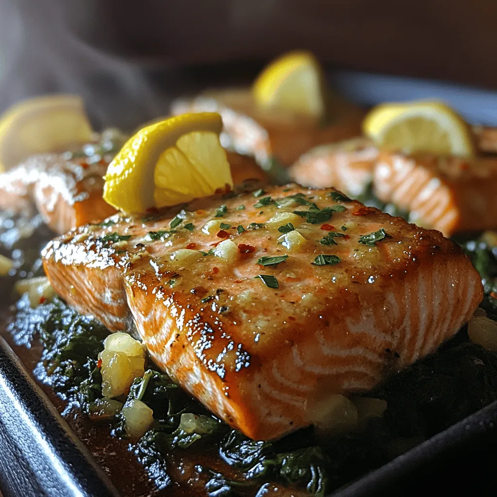 If you're looking for a quick yet impressive dish to elevate your dinner table, look no further than Zesty Lemon-Garlic Salmon with Spinach. This delightful recipe combines the rich flavors of salmon with the vibrant freshness of spinach, all brought together by a zesty marinade of lemon and aromatic garlic. The appeal of this dish lies not only in its taste but also in its simplicity; it can be whipped up in less than 30 minutes, making it an ideal choice for busy weeknights or special occasions.