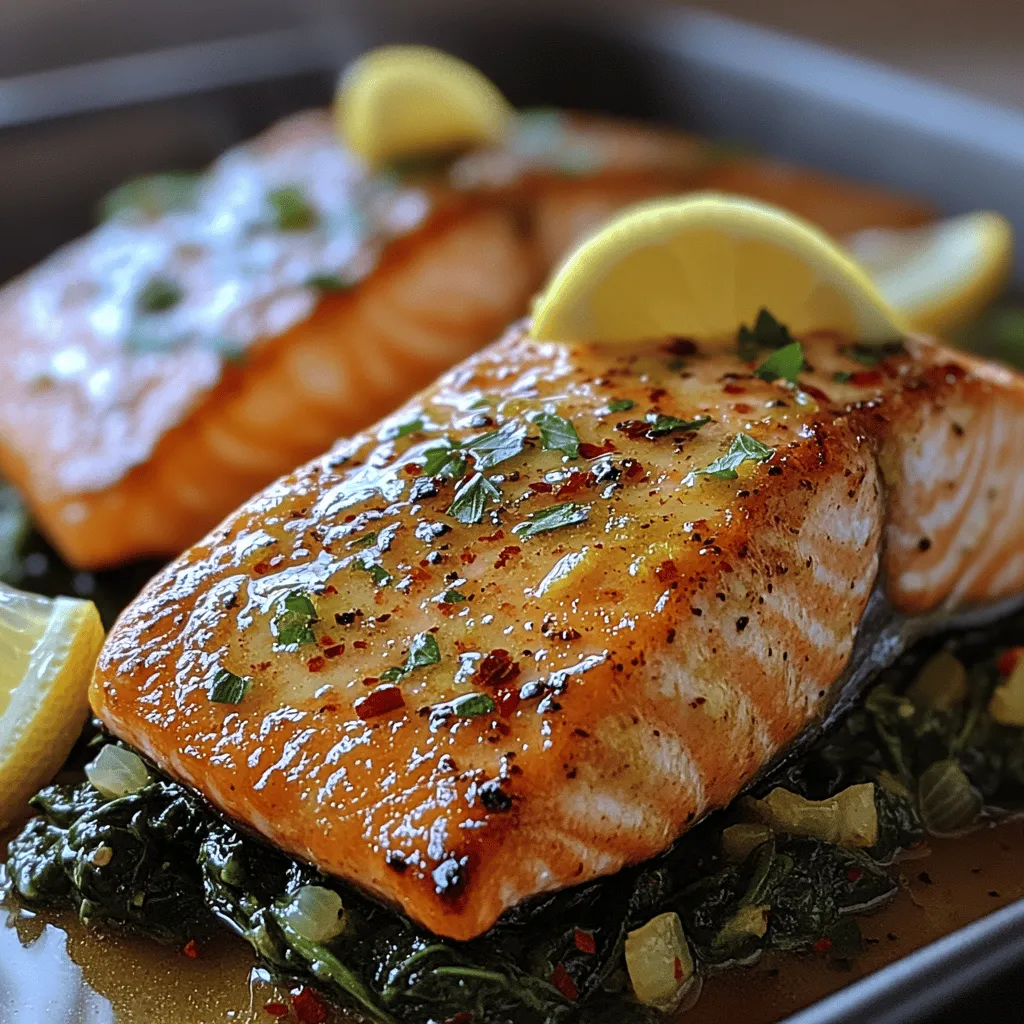 If you're looking for a quick yet impressive dish to elevate your dinner table, look no further than Zesty Lemon-Garlic Salmon with Spinach. This delightful recipe combines the rich flavors of salmon with the vibrant freshness of spinach, all brought together by a zesty marinade of lemon and aromatic garlic. The appeal of this dish lies not only in its taste but also in its simplicity; it can be whipped up in less than 30 minutes, making it an ideal choice for busy weeknights or special occasions.