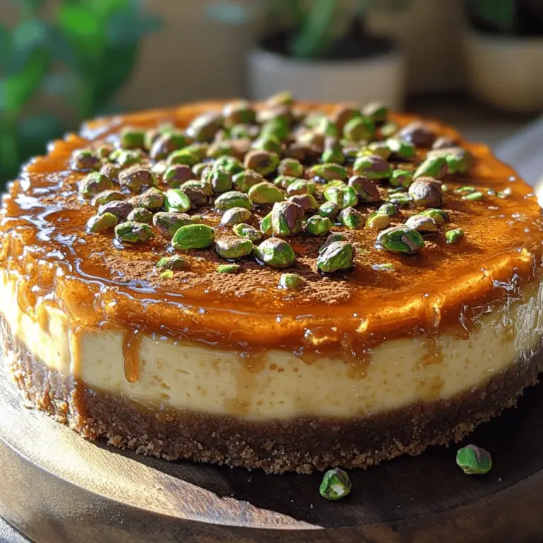 Desserts often encapsulate the culture and traditions of their origin, and few can do this as beautifully as the Honey Pistachio Baklava Cheesecake. This unique dessert is a delightful fusion that marries the rich, nutty flavors of baklava with the smooth, creamy texture of cheesecake. Imagine a luscious cheesecake crowned with layers of flaky pastry, sweet honey, and crunchy pistachios. It’s a dessert that not only tastes divine but also presents beautifully, making it the perfect centerpiece for any gathering or special occasion.