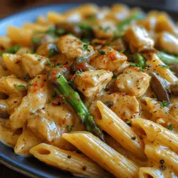 Welcome to the delightful world of creamy mushroom and asparagus chicken penne, a dish that perfectly encapsulates the comforting essence of pasta while offering a nourishing and hearty dining experience. This delicious recipe is a true celebration of flavors and textures, combining the richness of a creamy sauce with tender chicken, vibrant asparagus, and earthy mushrooms. Each bite is a heavenly blend of satisfaction that pasta lovers will surely appreciate.