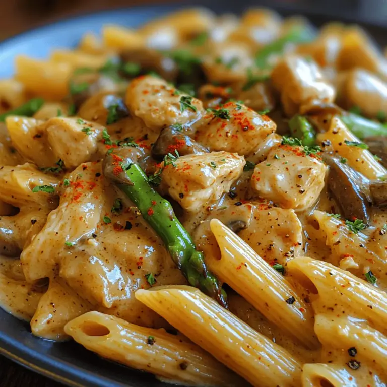 Welcome to the delightful world of creamy mushroom and asparagus chicken penne, a dish that perfectly encapsulates the comforting essence of pasta while offering a nourishing and hearty dining experience. This delicious recipe is a true celebration of flavors and textures, combining the richness of a creamy sauce with tender chicken, vibrant asparagus, and earthy mushrooms. Each bite is a heavenly blend of satisfaction that pasta lovers will surely appreciate.