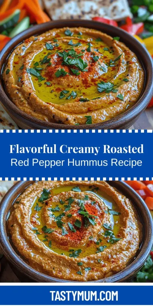 Discover the delicious twist of Creamy Roasted Red Pepper Hummus, a vibrant and smoky variation of the classic dip. Packed with nutritious ingredients like chickpeas, tahini, and roasted red peppers, this hummus not only looks stunning but is also a healthy snack option. Perfect for gatherings, it pairs beautifully with pita, veggies, or enhances your favorite sandwiches. Dive into the recipe and learn how to create this irresistible dish that will impress your guests and elevate any occasion.