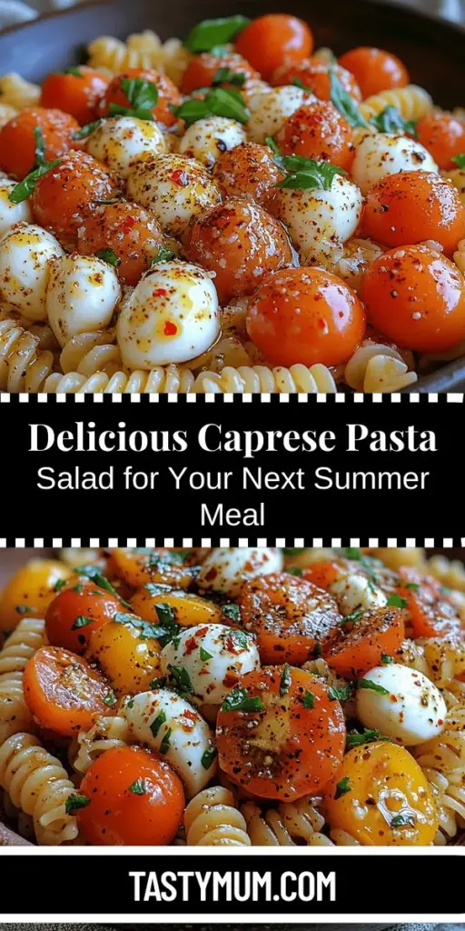 Discover the vibrant flavors of Caprese Pasta Salad Delight, a refreshing dish that combines the classic Italian Caprese salad with hearty pasta. Perfect for summer gatherings, picnics, or quick weeknight meals, this salad features juicy cherry tomatoes, creamy mozzarella, and fragrant basil, all tossed in a simple dressing of olive oil and balsamic vinegar. Easy to prepare and visually stunning, it's a delicious way to celebrate fresh ingredients and bring a taste of Italy to your table!