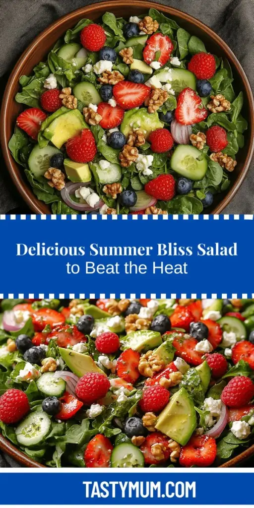 Beat the summer heat with the Refreshing Summer Bliss Salad! This vibrant dish combines nutrient-rich baby spinach, arugula, juicy berries, creamy avocado, and crunchy cucumbers, topped with zesty lemon-olive oil dressing. Packed with essential vitamins, antioxidants, and delicious flavors, it's perfect for a light meal or a BBQ side. Explore easy preparation steps to create this colorful salad at home and enjoy the health benefits of fresh, seasonal produce. A true taste of summer!