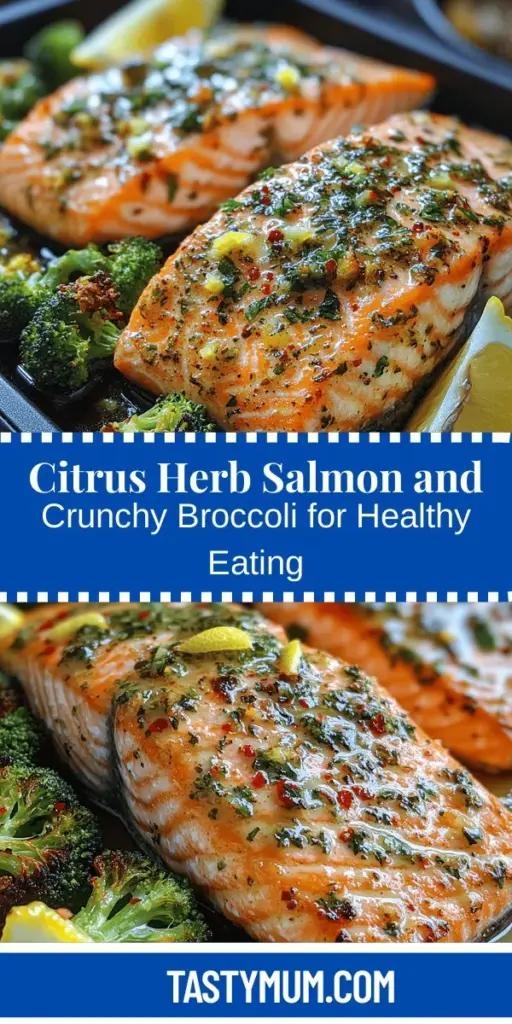 Discover the vibrant flavors of Citrus Herb Roasted Salmon with Crunchy Broccoli, a nutritious and visually stunning meal perfect for any occasion. This recipe combines the rich taste of salmon with the crispiness of broccoli, enhanced by fresh herbs and zesty citrus. Packed with omega-3 fatty acids, protein, and essential vitamins, this dish supports a healthy lifestyle while delivering a delightful culinary experience. Easy to prepare, it's a fantastic choice for both weeknight dinners and impressing guests. Explore how simple ingredients can come together for a delicious and wholesome feast that your taste buds will love!