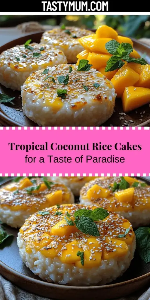 Discover the tropical flavors of the sun with Tropical Bliss Coconut Rice Cakes. These delightful treats blend fragrant jasmine rice and creamy coconut milk for a deliciously unique dessert that's easy to make. Perfect for any occasion, they can be enjoyed as a light snack, breakfast, or dessert. Enhance the experience with fresh mango, sesame seeds, or mint for an elegant touch. Dive into this simple recipe and bring a little tropical bliss to your table.