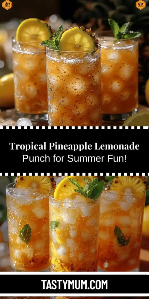 Quench your thirst and bring a taste of the tropics to your next gathering with this Tropical Sunshine Pineapple Lemonade Punch! Combining fresh pineapple and zesty lemons, this vibrant drink is perfect for summer barbecues, birthday parties, or any occasion. With its refreshing flavors and a hint of effervescence from sparkling water, it's sure to impress your guests. Easy to make, this punch is a delightful way to celebrate sunshine and good times. Discover the simple steps to create this tropical masterpiece!