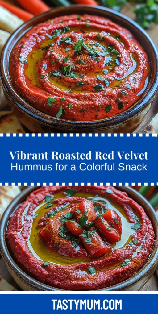 Discover the vibrant and delicious world of Roasted Red Velvet Hummus, a creative twist on a classic dip that's perfect for any occasion. This eye-catching recipe combines the smoky sweetness of roasted red peppers with creamy chickpeas, tahini, and a touch of spices to create a flavorful and nutritious snack. Ideal for gatherings or as a healthy bite, this hummus is packed with vitamins, protein, and healthy fats, making it a guilt-free indulgence that everyone will enjoy!