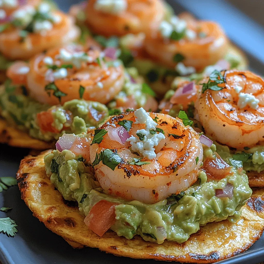In the world of culinary delights, few dishes can match the vibrant and refreshing combination found in Zesty Shrimp Guacamole Tostadas. This dish artfully blends succulent shrimp with creamy guacamole, all atop a crispy tostada shell. What makes this dish truly stand out is its unique layering of flavors and textures — the crunch of the tostada, the rich creaminess of the guacamole, and the zing of seasoned shrimp come together harmoniously to create a delightful culinary experience.
