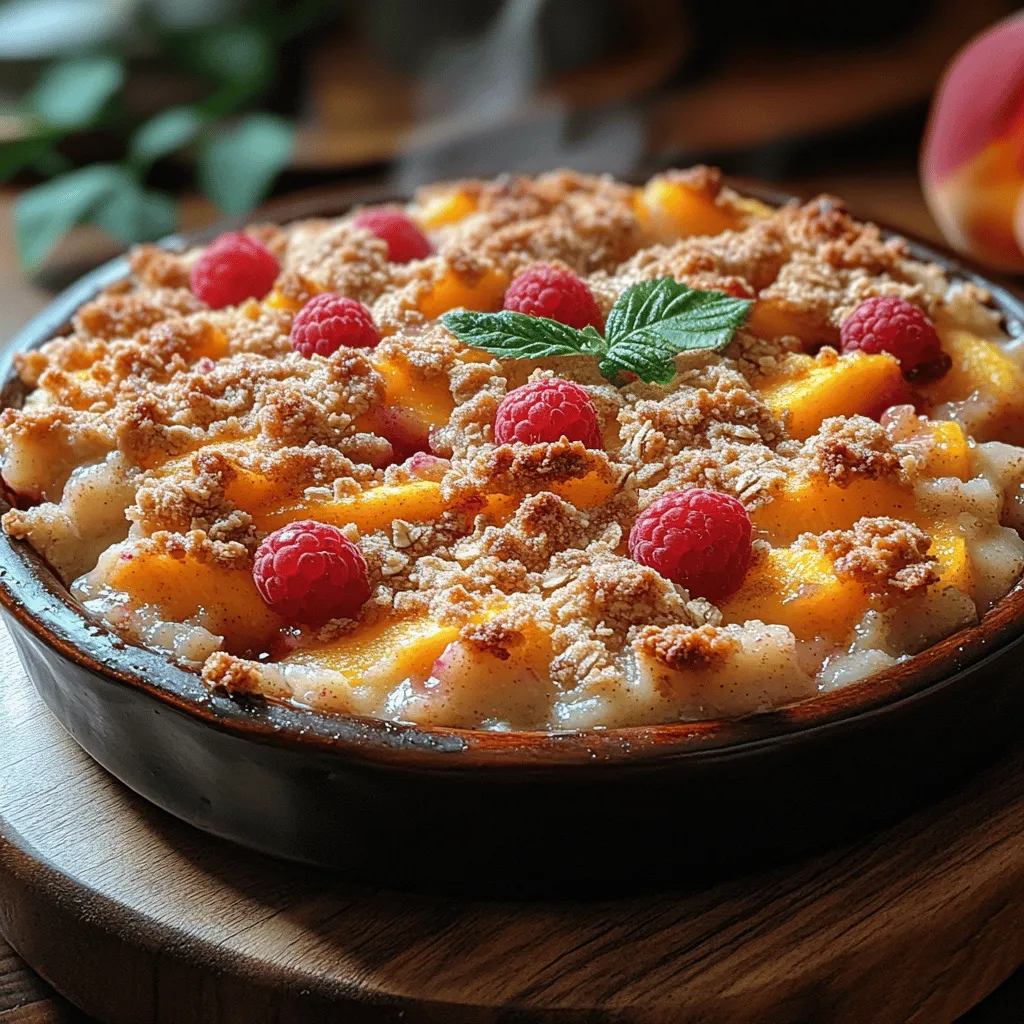 Peach Raspberry Crumble is a delightful dessert that celebrates the vibrant flavors of summer's bounty. This mouthwatering dish combines the juicy sweetness of ripe peaches with the tart zing of fresh raspberries, creating a harmonious blend that is both refreshing and indulgent. Served warm with a scoop of vanilla ice cream or a dollop of whipped cream, this crumble is the perfect ending to any meal. Whether you're hosting a summer barbecue or simply looking to satisfy your sweet tooth, this recipe is sure to impress friends and family alike.