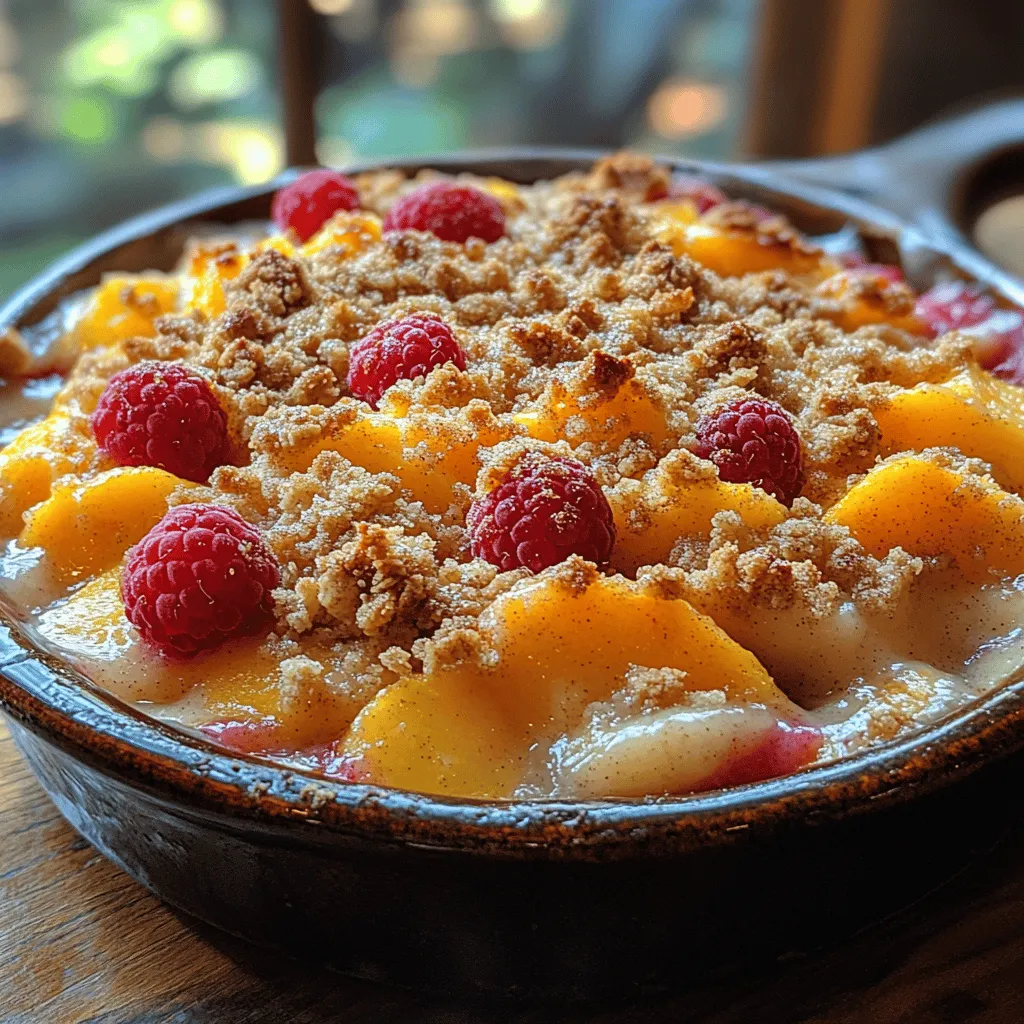 Peach Raspberry Crumble is a delightful dessert that celebrates the vibrant flavors of summer's bounty. This mouthwatering dish combines the juicy sweetness of ripe peaches with the tart zing of fresh raspberries, creating a harmonious blend that is both refreshing and indulgent. Served warm with a scoop of vanilla ice cream or a dollop of whipped cream, this crumble is the perfect ending to any meal. Whether you're hosting a summer barbecue or simply looking to satisfy your sweet tooth, this recipe is sure to impress friends and family alike.
