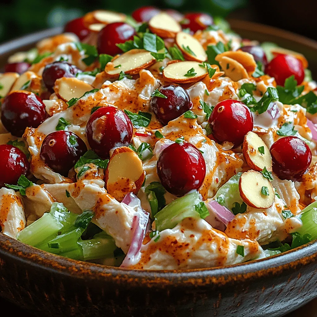 In the world of salads, the Cranberry Almond Chicken Salad stands out as a delightful combination of flavors and textures. This dish is not only visually appealing but also packed with nutrition, making it a perfect choice for a light lunch or a refreshing dinner option. With tender chicken, crunchy almonds, and the sweetness of cranberries, this salad offers a satisfying experience that can be enjoyed on its own or as part of a larger meal. The harmony of savory and sweet, combined with the satisfying crunch of fresh vegetables, makes this salad a favorite among health-conscious eaters and food lovers alike.