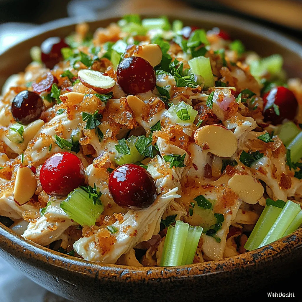 In the world of salads, the Cranberry Almond Chicken Salad stands out as a delightful combination of flavors and textures. This dish is not only visually appealing but also packed with nutrition, making it a perfect choice for a light lunch or a refreshing dinner option. With tender chicken, crunchy almonds, and the sweetness of cranberries, this salad offers a satisfying experience that can be enjoyed on its own or as part of a larger meal. The harmony of savory and sweet, combined with the satisfying crunch of fresh vegetables, makes this salad a favorite among health-conscious eaters and food lovers alike.