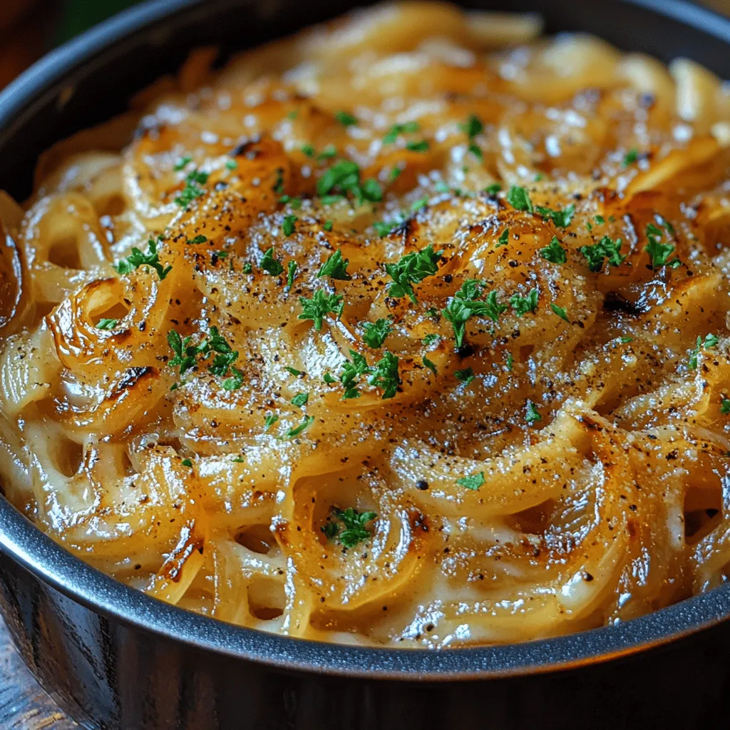 One Pot French Onion Pasta is a delightful dish that marries the rich, savory flavors of classic French onion soup with the comfort and heartiness of pasta. Imagine your favorite bowl of French onion soup, with its deeply caramelized onions, aromatic herbs, and gooey melted cheese, transformed into a satisfying pasta meal that can be prepared in a single pot. This innovative recipe captures the essence of the traditional soup while streamlining the cooking process, making it an ideal choice for busy weeknights when you want to serve something delicious without spending hours in the kitchen.