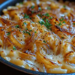 One Pot French Onion Pasta is a delightful dish that marries the rich, savory flavors of classic French onion soup with the comfort and heartiness of pasta. Imagine your favorite bowl of French onion soup, with its deeply caramelized onions, aromatic herbs, and gooey melted cheese, transformed into a satisfying pasta meal that can be prepared in a single pot. This innovative recipe captures the essence of the traditional soup while streamlining the cooking process, making it an ideal choice for busy weeknights when you want to serve something delicious without spending hours in the kitchen.