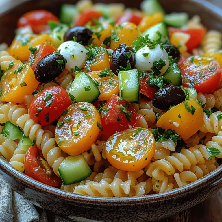If you are looking for a dish that encapsulates the vibrant flavors and fresh ingredients of Mediterranean cuisine, look no further than the Refreshing Mediterranean Breeze Pasta Salad. This delightful dish combines the hearty and satisfying qualities of pasta with the crisp and colorful elements typical of Mediterranean cooking. Imagine twirling rotini pasta around your fork, each bite bursting with the goodness of ripe cherry tomatoes, crunchy cucumbers, and a medley of fresh herbs. This salad not only serves as a perfect side dish for summer barbecues but also stands out as a light and healthy main course.