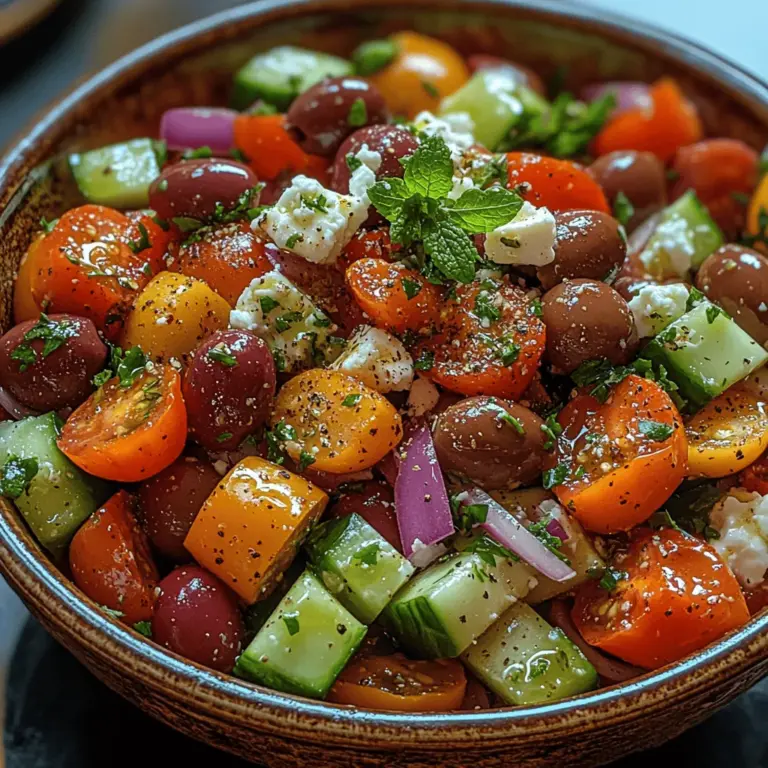 Explore the vibrant and refreshing flavors of the Mediterranean with our Mediterranean Bliss Salad. This dish is not only a feast for the eyes but also packs a nutritional punch. Featuring fresh vegetables, tangy olives, and creamy feta cheese, this salad captures the essence of sunny Mediterranean summers. Whether you're serving it as a side dish or a light meal, this salad is sure to delight your taste buds while offering a healthy option for any occasion.