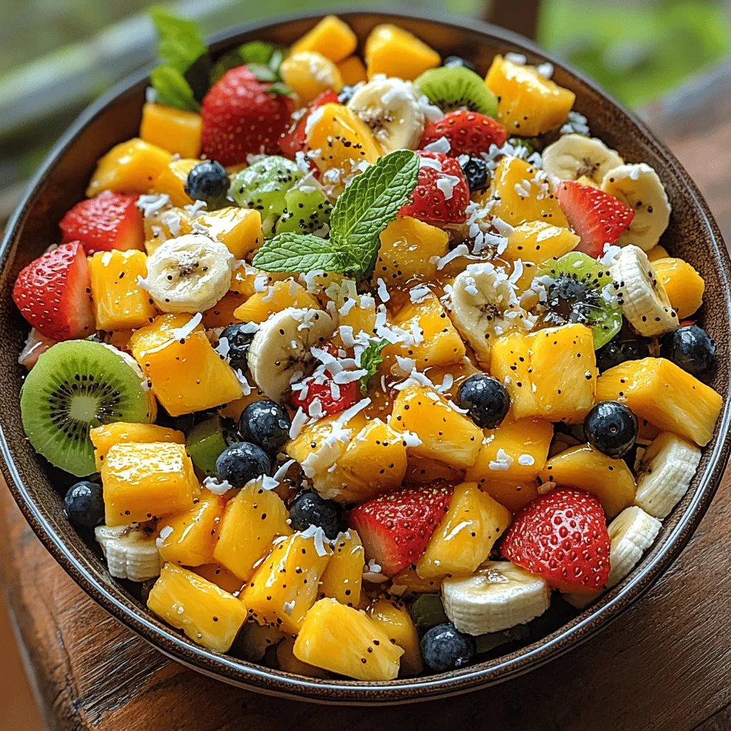 The Tropical Sunrise Breakfast Fruit Salad is made up of a variety of colorful fruits, each contributing its unique flavor and health benefits. Let’s explore the individual components that make this salad not just a feast for the eyes, but also a powerhouse of nutrition.