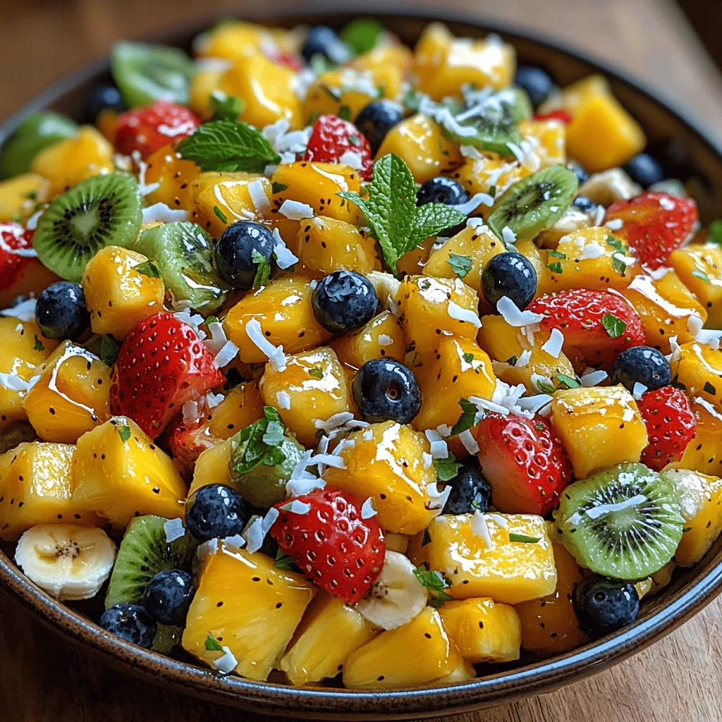 The Tropical Sunrise Breakfast Fruit Salad is made up of a variety of colorful fruits, each contributing its unique flavor and health benefits. Let’s explore the individual components that make this salad not just a feast for the eyes, but also a powerhouse of nutrition.