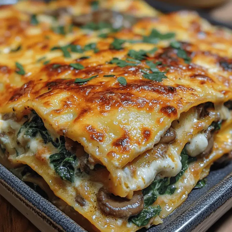Creamy Mushroom Spinach Lasagna is not just a meal; it’s an experience that combines the rich, comforting layers of traditional lasagna with the earthy flavors of mushrooms and the fresh taste of spinach. This dish has gained a beloved following for its creamy texture and satisfying depth of flavor that appeals to both vegetarians and meat-lovers alike. The luscious blend of cheeses, combined with the sautéed vegetables, creates a mouthwatering delight that is perfect for family dinners, casual gatherings, or even special occasions.