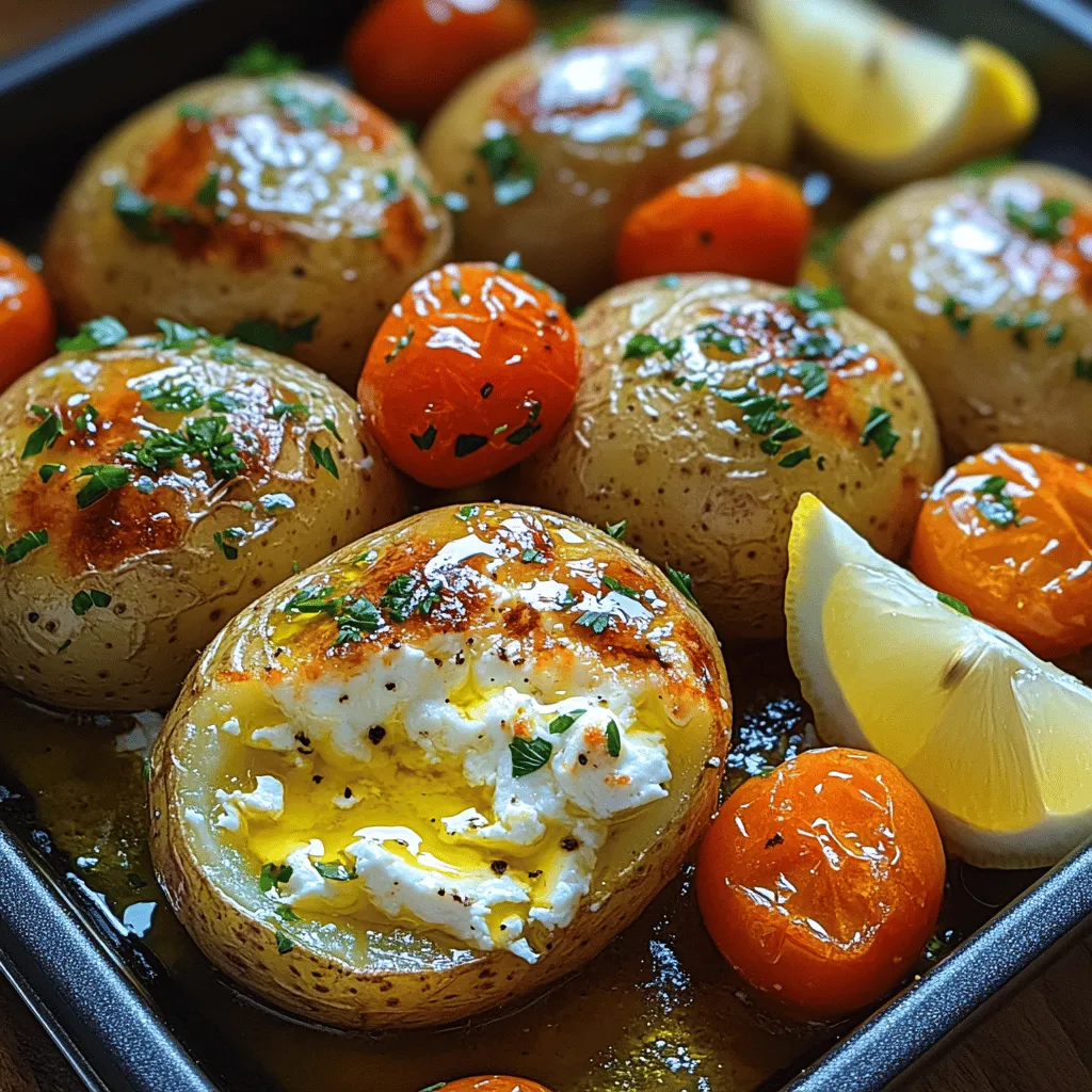 The allure of Baked Feta Potatoes lies in their harmonious blend of flavors and textures. The creamy, tangy feta cheese beautifully complements the soft, fluffy interior of the baked potatoes, while the crisp exterior adds a satisfying crunch. This dish also features the vibrant colors of fresh cherry tomatoes and the aromatic notes of garlic and herbs, making it as visually appealing as it is delicious.