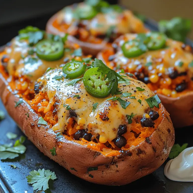If you're looking for a satisfying and flavorful meal that is both nutritious and easy to prepare, look no further than Smoky BBQ Chicken Stuffed Sweet Potatoes. This dish combines the natural sweetness of roasted sweet potatoes with the rich, smoky flavors of BBQ chicken, creating a delightful explosion of taste and texture that will leave your taste buds singing. Each bite offers a perfect balance between the tender sweetness of the potato and the savory, sticky goodness of the chicken, all topped with your choice of scrumptious garnishes.