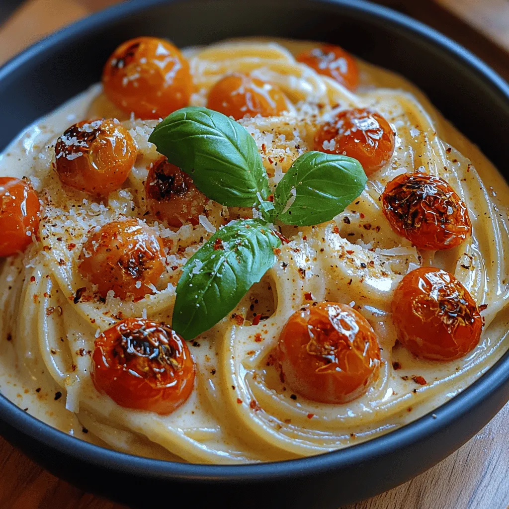 Creamy Roasted Tomato Pasta is more than just a meal; it's a comforting embrace on a plate. The combination of sweet, roasted tomatoes with the richness of cream creates a flavor profile that is both comforting and indulgent. The slight acidity of the tomatoes is beautifully balanced by the cream, while the addition of garlic and herbs enhances the dish's overall depth, making each bite a delightful experience.