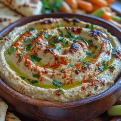 Hummus, a creamy and nutritious dip that has captured the hearts and taste buds of food lovers around the world, is a staple in Mediterranean cuisine. Its origins trace back to the Middle East, where chickpeas, tahini, olive oil, and lemon juice unite to create a delectable spread enjoyed with pita bread, fresh vegetables, and as a part of mezze platters. Today, we elevate this classic dish with a twist by incorporating roasted garlic, which adds a rich, mellow flavor that enhances the overall taste profile of the hummus.