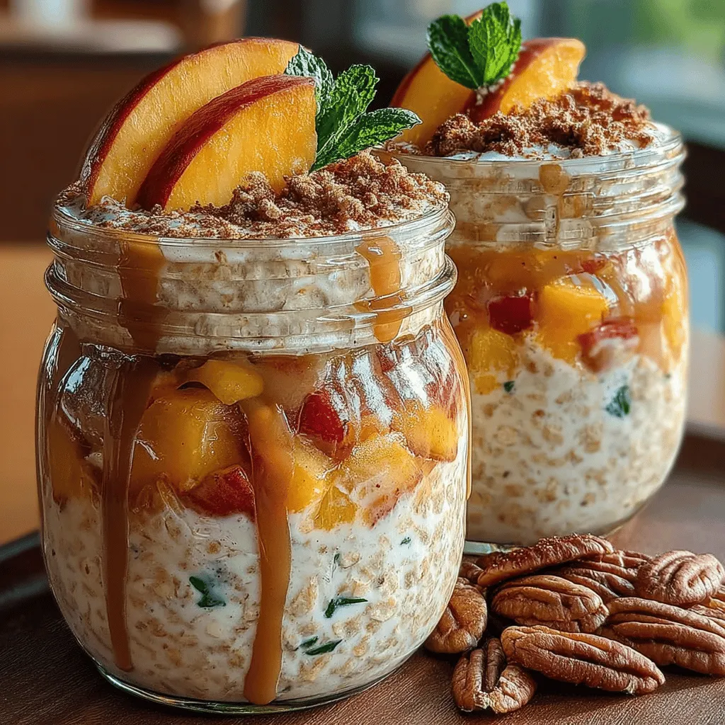Peach Pie Overnight Oats are a delightful and nutritious breakfast option that seamlessly merges the luscious flavors of a classic peach pie with the convenience of overnight oats. As mornings can often be hectic, this recipe allows you to indulge in a delicious and wholesome meal without the need for cooking or extensive preparation. Whether you're rushing out the door or enjoying a leisurely morning at home, Peach Pie Overnight Oats provide a satisfying start to your day. Rich in fiber, vitamins, and healthy fats, this dish not only pleases the palate but also supports your overall well-being.