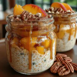 Peach Pie Overnight Oats are a delightful and nutritious breakfast option that seamlessly merges the luscious flavors of a classic peach pie with the convenience of overnight oats. As mornings can often be hectic, this recipe allows you to indulge in a delicious and wholesome meal without the need for cooking or extensive preparation. Whether you're rushing out the door or enjoying a leisurely morning at home, Peach Pie Overnight Oats provide a satisfying start to your day. Rich in fiber, vitamins, and healthy fats, this dish not only pleases the palate but also supports your overall well-being.