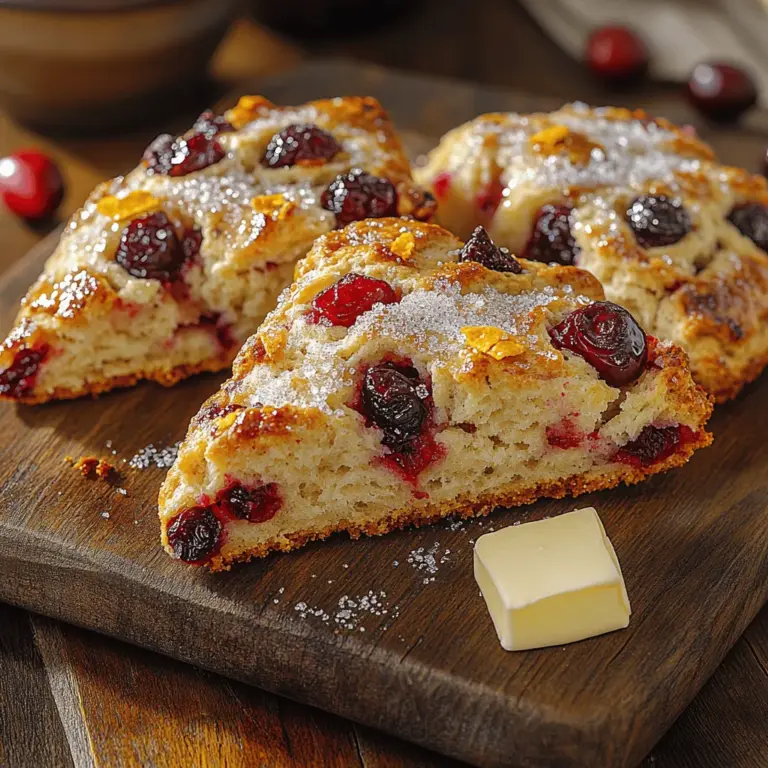 Cranberry Bliss Scones are a delightful treat that combines the tartness of cranberries with the sweetness of white chocolate, wrapped in a tender, buttery scone. This recipe is not only a perfect snack for your afternoon tea but also an ideal companion for your holiday gatherings. These scones are light, flaky, and bursting with flavor, making them a favorite among family and friends. The appeal of homemade Cranberry Bliss Scones lies in their comforting aroma and the satisfying taste that comes from using fresh, quality ingredients.