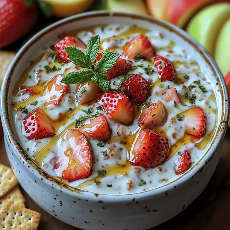 In the realm of healthy snacking, Greek yogurt dips have emerged as a versatile and nutritious option that caters to a wide variety of taste preferences. These dips not only satisfy cravings but also provide a wholesome alternative to traditional snacks. Among the many delightful variations, the Strawberry Bliss Greek Yogurt Dip stands out with its creamy texture and refreshing taste, making it a perfect choice for both casual gatherings and everyday enjoyment. This recipe beautifully marries the tangy richness of Greek yogurt with the sweet and vibrant flavor of fresh strawberries, appealing to health-conscious individuals and dessert lovers alike.