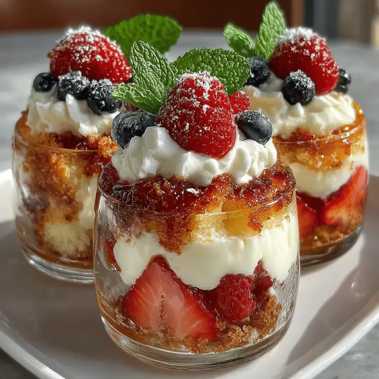 The Berry Mascarpone Trifle Cups are a delectable treat that combines the rich, creamy texture of mascarpone cheese with the refreshing tartness of fresh berries. This dessert is not only visually stunning but also offers a delightful balance of flavors and textures that will please any palate. With layers of luscious mascarpone cream, juicy berries, and crunchy elements, these trifle cups are perfect for any occasion, whether it’s a casual family gathering or a more formal celebration.