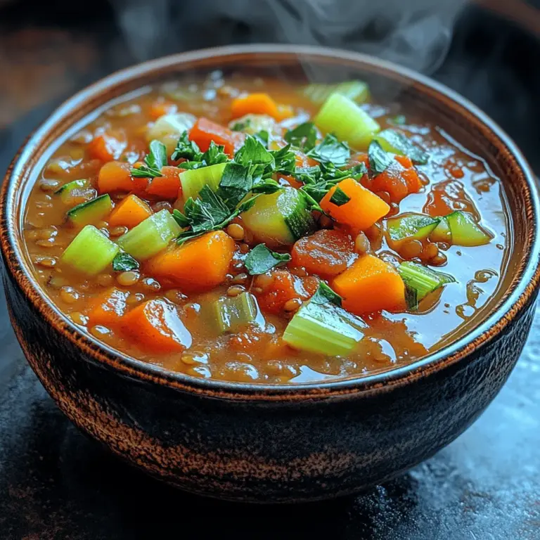 As the seasons shift and the days grow shorter, there’s nothing quite like a warm bowl of soup to bring comfort and nourishment to the table. Rustic Harvest Vegetable & Lentil Soup embodies this essence perfectly, offering a hearty blend of wholesome ingredients that not only satiate the hunger but also nurture the body and soul. This recipe is a celebration of seasonal produce and the earthy goodness of lentils, making it a staple dish that appeals to both the palate and the health-conscious eater.