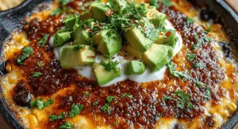 Cheesy Black Bean & Avocado Queso Skillet