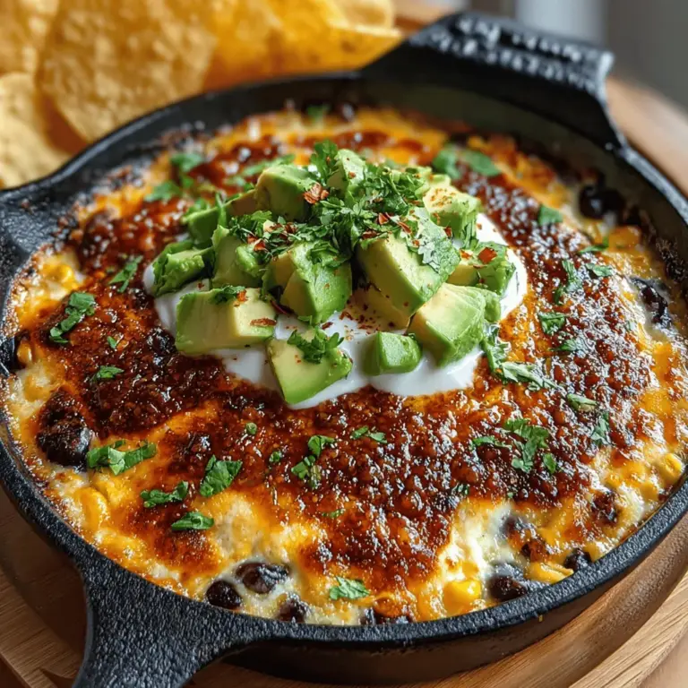 If you're looking for a dish that seamlessly blends comfort with nutrition, the Cheesy Black Bean & Avocado Queso Skillet is the answer. This recipe is not only a feast for the eyes but also a delight for the taste buds. It's a vibrant, cheesy concoction that brings together the rich flavors of black beans, creamy avocado, and melted cheese, creating an irresistible dish that can serve as either an appetizer or a satisfying main course. Its versatility makes it perfect for gatherings or a cozy night in, appealing to both vegetarians and meat-lovers alike.