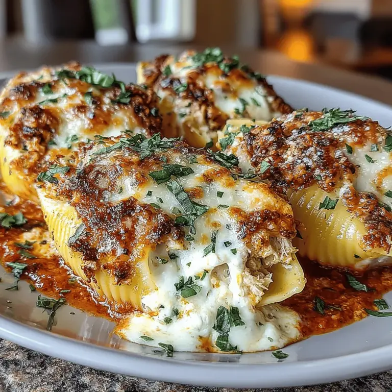 Baked Chicken Parmesan Stuffed Shells are a delightful fusion of comfort food and Italian culinary tradition, making them an ideal choice for family dinners or gatherings. This dish combines the heartiness of pasta with the savory goodness of chicken and melted cheese, delivering a satisfying meal that appeals to all ages. The creamy filling, combined with a rich marinara sauce and a bubbling layer of cheese on top, creates a symphony of flavors that is both comforting and indulgent. Whether you're hosting a lively family gathering or simply looking for a delicious weeknight dinner, Baked Chicken Parmesan Stuffed Shells offer a unique and satisfying option that is sure to impress.