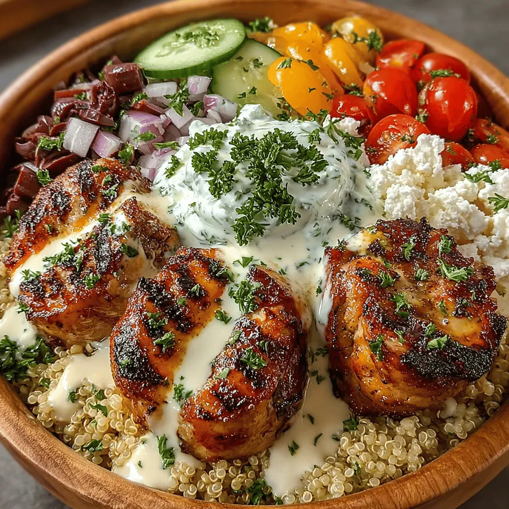 Explore the vibrant flavors of the Mediterranean with our Zesty Greek Chicken Bowls topped with a refreshing tzatziki sauce. This dish is not just a meal; it’s an experience that encapsulates the essence of Greek cuisine. Featuring marinated chicken thighs, wholesome grains, fresh vegetables, and a creamy yogurt sauce, these bowls offer a perfect balance of tanginess and zest, making them a stellar choice for a healthy lunch or a satisfying dinner.