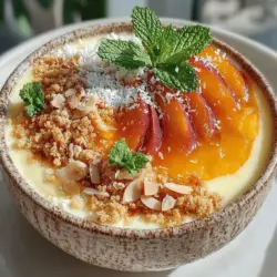 One of the highlights of the Peach Mango Paradise Smoothie Bowl is the crunchy granola that adds a delightful crunch to every bite. When choosing granola, opt for one that's low in added sugars and packed with whole grains. You can even make your own by mixing oats, nuts, seeds, and a touch of honey or maple syrup before baking until golden and crispy. This homemade touch not only enhances the flavor but also allows you to control the ingredients, ensuring a healthier option for your smoothie bowl.