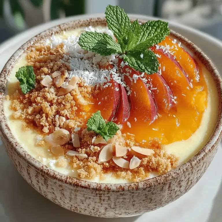 One of the highlights of the Peach Mango Paradise Smoothie Bowl is the crunchy granola that adds a delightful crunch to every bite. When choosing granola, opt for one that's low in added sugars and packed with whole grains. You can even make your own by mixing oats, nuts, seeds, and a touch of honey or maple syrup before baking until golden and crispy. This homemade touch not only enhances the flavor but also allows you to control the ingredients, ensuring a healthier option for your smoothie bowl.