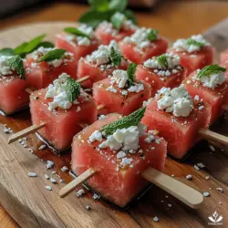 The Sweet & Salty Watermelon Feta Bites recipe is a delightful and refreshing dish that perfectly balances the sweet juiciness of fresh watermelon with the creamy, salty goodness of feta cheese. This unique combination not only tantalizes your taste buds but also offers a vibrant presentation that makes it an ideal appetizer for summer gatherings, picnics, or even a light snack at home. With health-conscious eating on the rise, homemade recipes like this one allow you to take control of your ingredients, ensuring you enjoy a dish that is both delicious and nutritious.