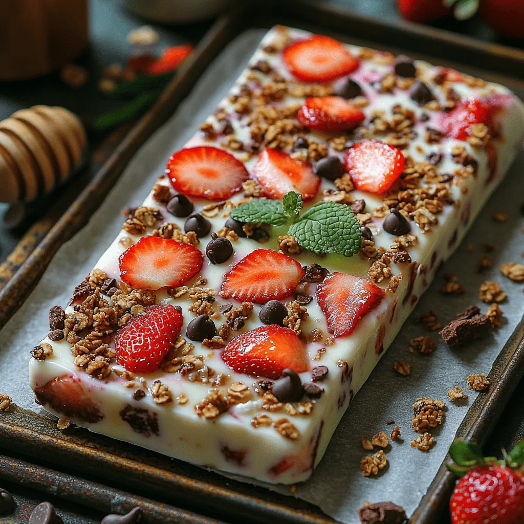 In the quest for healthy yet delicious snack options, Berry Bliss Yogurt Bark emerges as a front-runner, combining flavor, nutrition, and visual appeal into one delightful treat. This recipe features a creamy base of Greek yogurt, layered with vibrant berries and crunchy granola, creating a texture and taste that is both refreshing and satisfying. The beauty of yogurt bark lies in its versatility; it can be customized with a variety of toppings to suit individual preferences and dietary needs, making it an ideal choice for families, fitness enthusiasts, or anyone looking to indulge guilt-free.