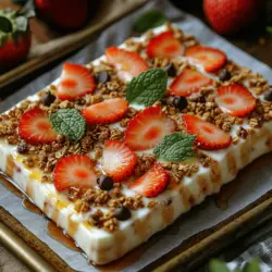 In the quest for healthy yet delicious snack options, Berry Bliss Yogurt Bark emerges as a front-runner, combining flavor, nutrition, and visual appeal into one delightful treat. This recipe features a creamy base of Greek yogurt, layered with vibrant berries and crunchy granola, creating a texture and taste that is both refreshing and satisfying. The beauty of yogurt bark lies in its versatility; it can be customized with a variety of toppings to suit individual preferences and dietary needs, making it an ideal choice for families, fitness enthusiasts, or anyone looking to indulge guilt-free.