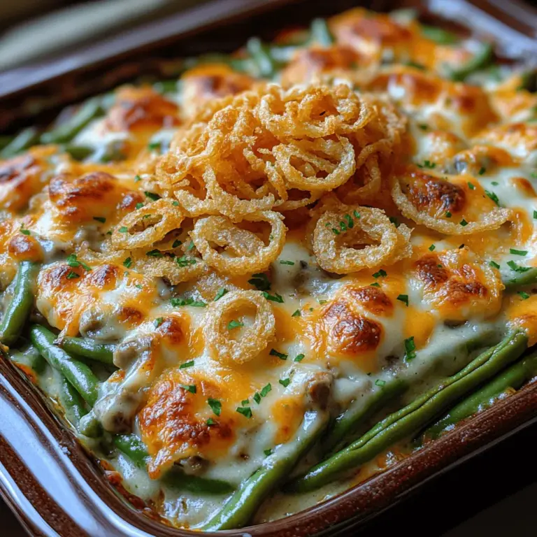 Green bean casserole has long held a special place in the hearts and homes of many, especially during holiday gatherings and family dinners. This classic dish, featuring tender green beans enveloped in a creamy mushroom sauce and topped with crispy fried onions, has become a staple due to its rich flavors and comforting nature. However, for those looking to elevate this beloved recipe, the Cheesy Green Bean Casserole Bake offers a delightful twist that transforms the traditional dish into something even more indulgent and satisfying.