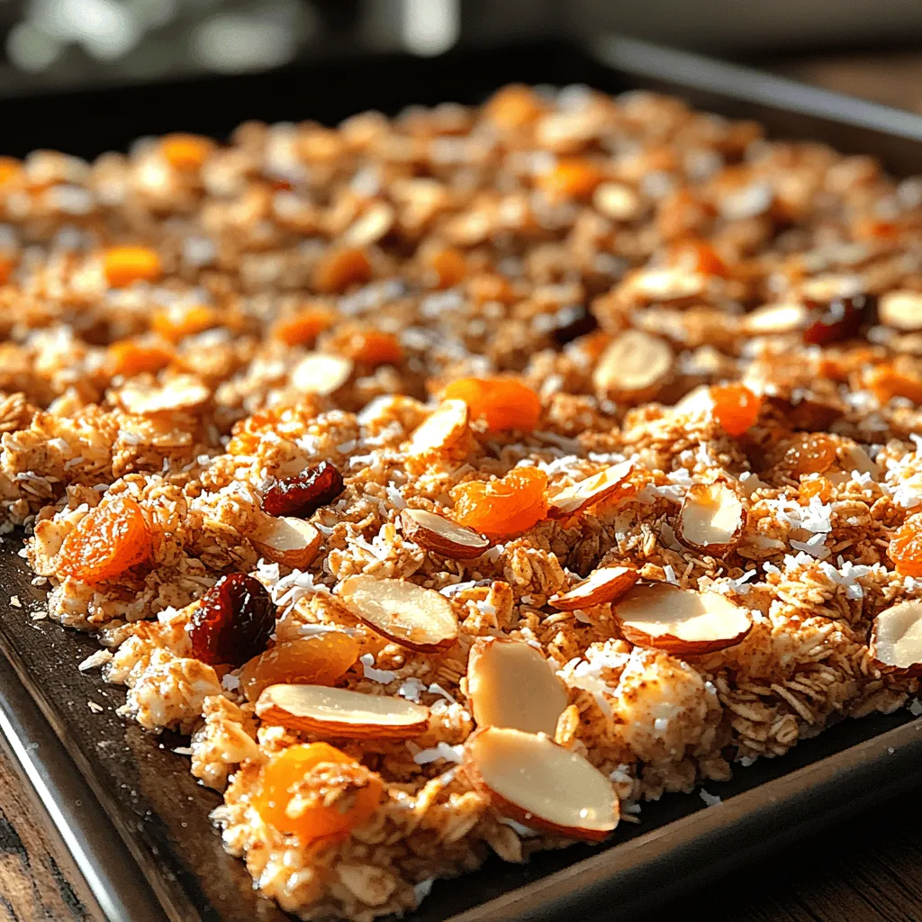 Granola has become a staple in many households, celebrated for its versatility and nutritional benefits. Whether enjoyed as a breakfast option, a snack, or a topping for yogurt and desserts, granola offers a delightful combination of flavors and textures. Among the various granola recipes available, <strong>Toasty Almond Coconut Granola</strong> stands out, blending the rich nuttiness of almonds with the tropical sweetness of coconut.” /></p>
</p>
<h3>Baking Process</h3>
</p>
<p>To create the perfect Toasty Almond Coconut Granola, attention to detail during the baking process is essential. Here’s how to achieve a delightful crunchy granola that’s bursting with flavor.</p>
</p>
<h4>Preheating the Oven</h4>
</p>
<p>The ideal temperature for baking granola is 325°F (163°C). Preheating your oven is a crucial step in ensuring even cooking. An adequately preheated oven allows the granola to bake consistently, preventing uneven browning and ensuring that all ingredients toast perfectly.</p>
</p>
<h4>Preparing the Baking Sheets</h4>
</p>
<p>Before you pour your granola mixture onto the baking sheets, it’s important to prepare them properly. Line your baking sheets with parchment paper or a silicone baking mat. This not only helps to prevent sticking but also makes for easier cleanup. If you prefer a bit more crunch and a well-browned base, you can lightly grease the parchment paper with a small amount of coconut oil. This extra step enhances the toasted flavor of the granola.</p>
</p>
<h4>Portioning the Dough</h4>
</p>
<p>For uniform granola pieces, portioning the mixture correctly is key. Spread the granola mixture evenly across the baking sheet, using a spatula to press it down into an even layer. The thickness of the layer can affect baking time and texture; aim for about 1/2 inch thick. This ensures that the granola bakes evenly and creates clusters, which are a delightful texture contrast in your final product.</p>
</p>
<h4>Baking Time</h4>
</p>
<p>Bake the granola for about 25-30 minutes, stirring halfway through the baking process. This helps to achieve an even golden-brown color and ensures that all the oats and nuts get the same amount of toasting. Keep a close eye on it during the last few minutes of baking, as granola can go from perfectly toasted to burnt quite quickly. The granola is done when it is golden brown and fragrant.</p>
</p>
<h4>Cooling Cookies</h4>
</p>
<p>Once your granola is baked to perfection, remove it from the oven and allow it to cool on the baking sheet for at least 15 minutes. This cooling period is essential because it allows the granola to harden and clump together, creating those satisfying clusters. After cooling, transfer the granola to a wire rack to cool completely, which will further enhance its crunchiness.</p>
</p>
<h3>Serving Suggestions</h3>
</p>
<p>Now that your Toasty Almond Coconut Granola is ready, it’s time to think about enjoying it!</p>
</p>
<h4>Enjoying Granola Fresh Out of the Oven</h4>
</p>
<p>Nothing beats the aroma of freshly baked granola wafting through your kitchen. Enjoy it straight from the baking sheet while it’s still warm for an irresistible treat. This granola can be eaten as-is, or you can pair it with yogurt or milk for a satisfying breakfast or snack.</p>
</p>
<h4>Pairing Suggestions</h4>
</p>
<p>To enhance your granola experience, consider pairing it with various accompaniments. A splash of cold milk or a dollop of yogurt complements the crunchy texture beautifully. For a decadent treat, serve your granola over a scoop of vanilla or coconut ice cream. If you prefer a warm breakfast, topping oatmeal with granola adds a delightful crunch and nutty flavor.</p>
</p>
<h4>Presentation Ideas</h4>
</p>
<p>When it comes to presentation, let your creativity shine! Serve your granola in mason jars for a rustic look or in elegant bowls for a more refined touch. You can also create gift bags filled with granola to share with friends or family. Simply package it in clear bags tied with twine or ribbon for a charming homemade gift.</p>
</p>
<h3>Storage and Shelf Life</h3>
</p>
<p>To ensure your Toasty Almond Coconut Granola stays fresh and crunchy, proper storage is essential.</p>
</p>
<h4>Best Methods for Storing Granola</h4>
</p>
<p>Store your cooled granola in an airtight container to maintain its freshness. Glass jars, plastic containers, or resealable bags all work well. Keep the granola in a cool, dry place away from direct sunlight. When stored correctly, your granola can last for up to two weeks.</p>
</p>
<h4>Freezing Granola</h4>
</p>
<p>For long-term storage, freezing granola is a practical option. To freeze, spread the granola in an even layer on a baking sheet and place it in the freezer for about an hour until it’s firm. Once frozen, transfer it to an airtight container or freezer-safe bag, removing as much air as possible. This method allows you to enjoy your granola for up to three months.</p>
</p>
<h4>Reviving Stale Granola</h4>
</p>
<p>If your granola has gone stale, don’t despair! You can revive it by spreading it out on a baking sheet and reheating it in a 300°F (149°C) oven for about 10 minutes. This will help restore some of its original crunchiness.</p>
</p>
<h3>Troubleshooting Common Issues</h3>
</p>
<p>Even the best bakers encounter challenges from time to time. Here are some common issues and solutions to ensure your granola turns out perfectly every time.</p>
</p>
<h4>Granola Spreading Too Much</h4>
</p>
<p>If you find that your granola is spreading too much during baking, it may be due to excess liquid or oil in your mixture. To remedy this, try reducing the amount of liquid sweetener or oil in your recipe. Additionally, make sure to spread the mixture into an even layer without too much space between clusters, as this can help maintain its shape.</p>
</p>
<h4>Granola Too Dry or Crumbly</h4>
</p>
<p>If your granola turns out too dry or crumbly, it might be due to overbaking or not enough binding ingredients. To fix this, consider adding a bit more liquid sweetener or oil next time. You can also try baking it for a shorter time while keeping an eye on the color to ensure it doesn’t overcook.</p>
</p>
<h4>Achieving the Perfect Texture</h4>
</p>
<p>Achieving your desired texture—chewy versus crispy—depends on your baking time and the ratio of ingredients. For chewier granola, slightly reduce the baking time and include more sticky ingredients like honey or maple syrup. For a crispier texture, ensure the granola is spread in a thin layer and bake it longer, stirring occasionally to avoid burning but ensuring it gets thoroughly toasted.</p>
</p>
<h3>Variations on the Classic Recipe</h3>
</p>
<p>Once you’ve mastered the basic Toasty Almond Coconut Granola, consider exploring these delicious variations to keep things exciting.</p>
</p>
<h4>Gluten-Free Granola</h4>
</p>
<p>To make a gluten-free version of this granola, simply substitute the regular oats with certified gluten-free oats. This ensures that everyone can enjoy this delicious treat, regardless of dietary restrictions.</p>
</p>
<h4>Vegan Granola</h4>
</p>
<p>For a vegan option, substitute honey with maple syrup or agave nectar. Both alternatives provide sweetness while keeping the granola plant-based. Additionally, ensure that any chocolate or mix-ins you use are dairy-free.</p>
</p>
<h4>Specialty Flavors</h4>
</p>
<p>Experimenting with flavors can elevate your granola to new heights. Consider adding peanut butter for a rich, nutty flavor. Mix in a tablespoon or two of espresso powder for a morning pick-me-up or a pinch of cinnamon for warmth and spice. Dried fruits like cranberries or apricots can also add a delightful sweetness and chewiness.</p>
</p>
<h3>Conclusion</h3>
</p>
<p>Baking your own Toasty Almond Coconut Granola at home is a rewarding experience that fills your kitchen with delightful aromas and provides a deliciously healthy snack. The joy of creating something from scratch, adjusting flavors to your liking, and the satisfaction of sharing homemade goodies with loved ones makes the process even more special.</p>
</p>
<p>Don’t hesitate to experiment with variations and personal touches to make this recipe uniquely yours. Whether enjoyed as a breakfast staple, a mid-day snack, or a thoughtful gift, homemade granola is a timeless treat that brings happiness to every occasion. So gather your ingredients, preheat your oven, and embark on a delicious journey of baking your own granola today!</p>
</div>