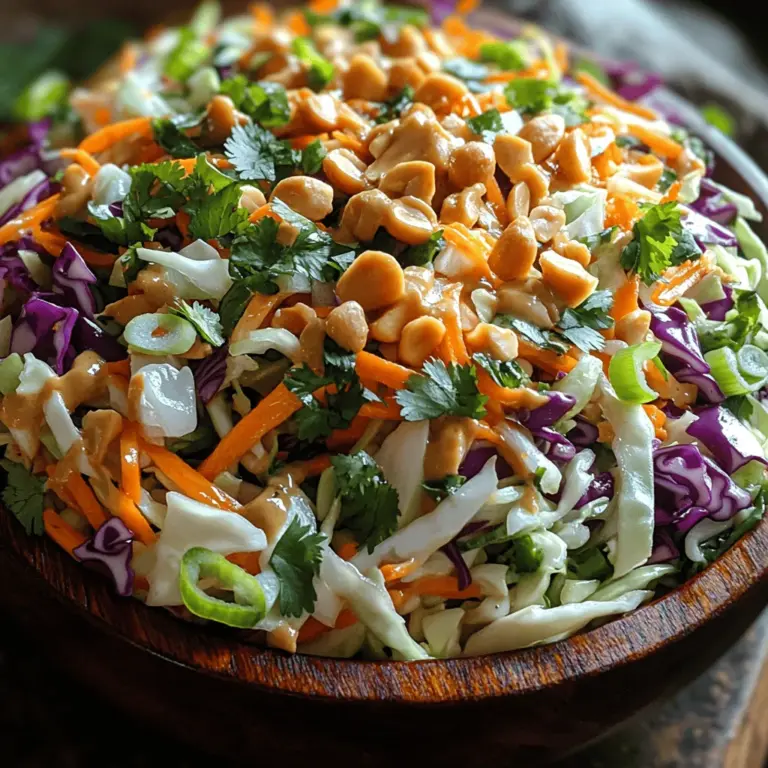Welcome to the world of Crunchy Cabbage Peanut Slaw, a dish that marries vibrant colors with a medley of textures and flavors. This refreshing slaw is more than just a side dish; it embodies a perfect balance of crunch from fresh vegetables and the rich, creamy goodness of a peanut dressing. Whether served alongside grilled meats, tucked into a wrap, or enjoyed as a light lunch on its own, this slaw will undoubtedly become a beloved addition to your meal rotation.