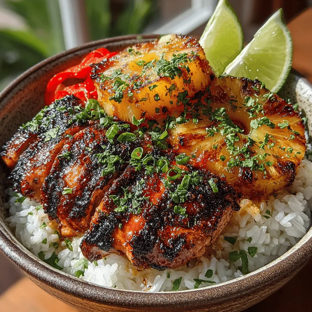 If you're seeking a dish that encapsulates the essence of summer while delivering a burst of flavor in every bite, look no further than Tropical Grilled Chicken Pineapple Rice Bowls. This delightful recipe is a harmonious blend of savory grilled chicken, sweet and tangy pineapple, and creamy coconut-infused rice. The tropical elements work together to create a dish that is not only visually appealing but also packed with a medley of tastes that transport you to a sun-soaked paradise with every forkful.