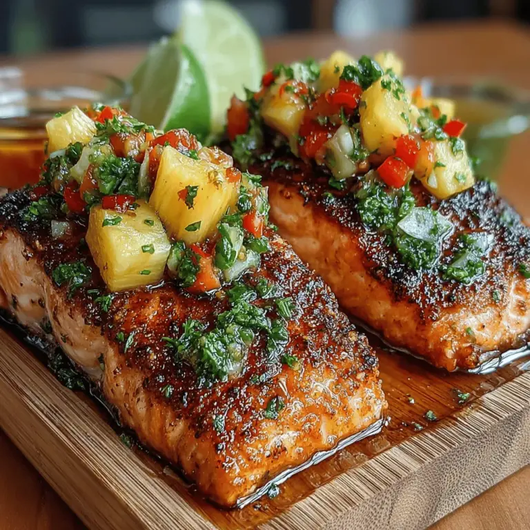 When you think of tropical flavors, vibrant, fresh, and juicy ingredients come to mind, and nothing embodies that better than the Tropical Bliss Grilled Salmon with Pineapple Salsa. This dish marries the rich, buttery taste of grilled salmon with the zesty and refreshing notes of a homemade pineapple salsa, creating a culinary experience that transports your taste buds straight to a sun-soaked beach. Not only does this recipe provide a delightful explosion of flavors, but it also packs a nutritional punch, making it a perfect addition to your healthy eating repertoire.
