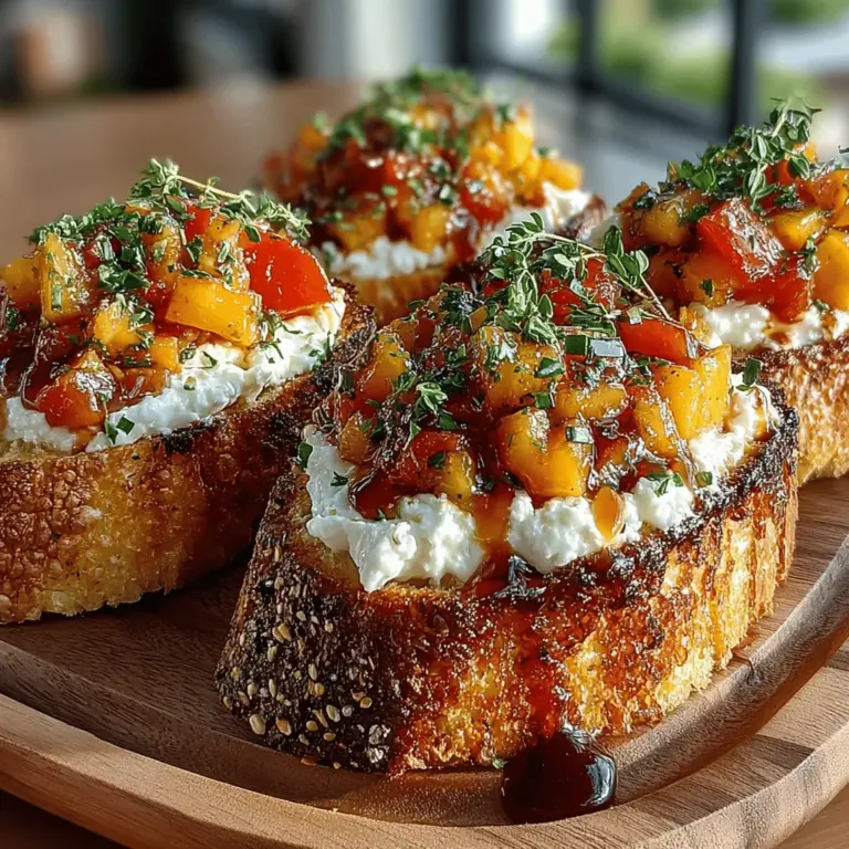 Begin your journey to the perfect Peach & Ricotta Bruschetta by preheating your oven to 400°F (200°C). Preheating is crucial as it ensures that your baguette slices will toast evenly, achieving that desired golden brown color while enhancing the flavor profile. An adequately heated oven promotes a crisp exterior while maintaining a soft center, making each bite delectable.
